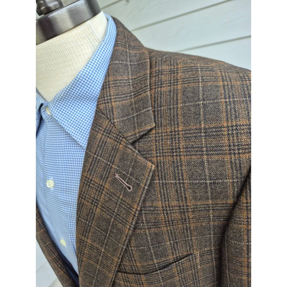 Jos A Bank Signature Collection Mens Brown Plaid 2 Button Blazer Sport Coat 42 R